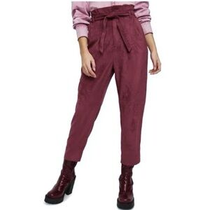 ICONE by Simons Burgundy Faux Suede Paperbag Trousers Size S